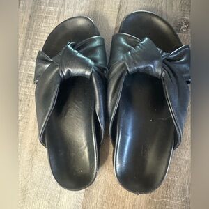 Jenni Kayne Black Leather Knot Slide Sandals in 39